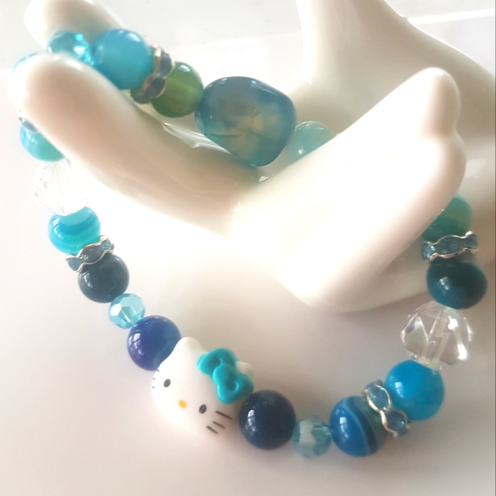 💙 Agate Quartz Hello Kitty crystal bracelet
